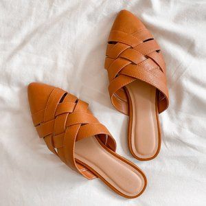 Tan Braided Mule Flats